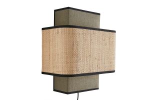 Applique a muro in lino verde kaki e fibra di rafia naturale H28 cm TERA