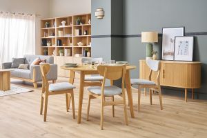 Chaises scandinaves en tissu effet velours texturé gris chiné et bois clair chêne massif (lot de 2) MAYA