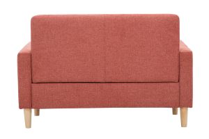 Canapé scandinave 2 places en tissu effet velours texturé terracotta et bois clair MOON