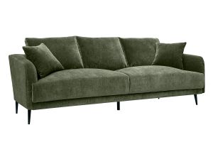 Canapé design 3 places en tissu effet velours vert kaki et métal noir JERRY