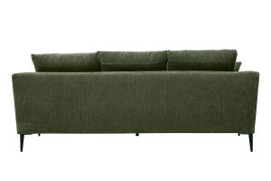 Canapé design 3 places en tissu effet velours vert kaki et métal noir JERRY