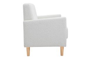 Canapé scandinave 2 places en tissu effet laine bouclée blanc et bois clair MOON