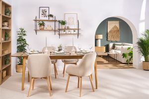 Fauteuils scandinaves en tissu effet velours jaune moutarde et bois clair massif (lot de 2) HOLO