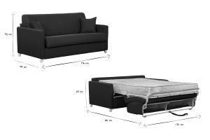 Canapé convertible 3 places en tissu bleu canard et bois clair avec matelas 18 cm SKANDY