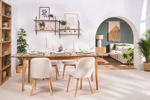 Chaises scandinaves en tissu effet laine bouclée blanc et bois clair massif (lot de 2) HOLO