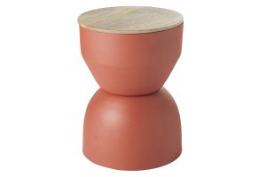 Table d'appoint ronde design avec rangement en métal terre brulée et bois manguier massif D30 cm YOYO