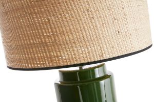 Lampe à poser en céramique émaillée verte et abat-jour en raphia naturel H64 cm MAJES