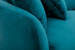 Divano design 3 posti in tessuto velluto blu petrolio e metallo nero JERRY