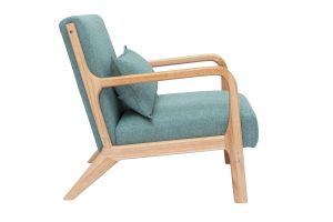 Poltrona scandinava in tessuto grigio verde e legno massello chiaro DERRY