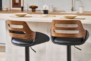 Tabouret de bar relevable design noir et noyer PERNIK