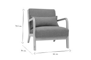 Fauteuil scandinave en tissu vert de gris et bois clair massif DERRY