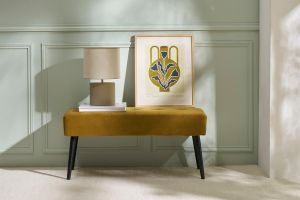 Lampe à poser en céramique taupe mat et abat-jour en lin naturel TIGA