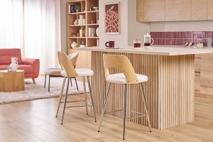 Tabourets de bar design bois et blanc H66.5 (lot de 2) FALCOM