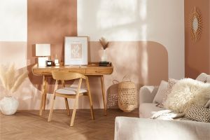 Chaises scandinaves empilables en bois clair chêne et tissu beige (lot de 2) LOVA