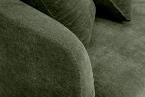 Canapé design 3 places en tissu effet velours vert kaki et métal noir JERRY