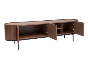 Meuble TV design bois foncé noyer et métal noir avec rangements L180 cm SKYE