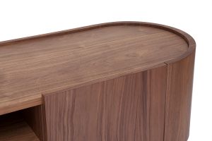 Meuble TV design bois foncé noyer et métal noir avec rangements L180 cm SKYE