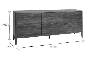 Buffet en bois foncé noyer 2 portes 3 tiroirs 180 cm BENJA