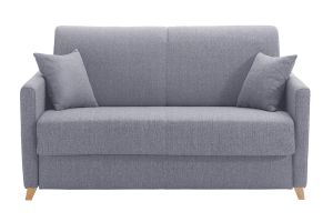 Canapé convertible 2-3 places en tissu gris et bois clair avec matelas 13 cm SKANDY