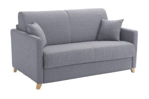 Canapé convertible 2-3 places en tissu gris et bois clair avec matelas 13 cm SKANDY