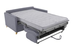 Canapé convertible 2-3 places en tissu gris et bois clair avec matelas 13 cm SKANDY