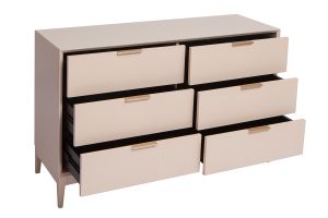 Commode rose poudré et métal doré 6 tiroirs L120 cm GIANA