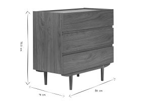 Commode finition bois foncé noyer 3 tiroirs L80 cm SANAA