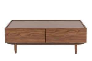 Table basse rectangulaire avec rangements 2 tiroirs finition bois foncé noyer L120 cm SANAA