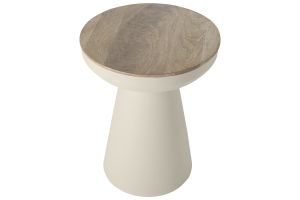 Table d'appoint ronde design avec rangement en métal grège et bois manguier massif H52 cm TAM