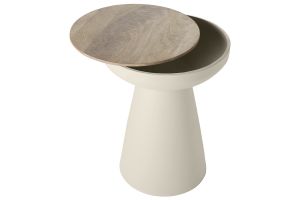 Table d'appoint ronde design avec rangement en métal grège et bois manguier massif H52 cm TAM
