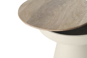 Table d'appoint ronde design avec rangement en métal grège et bois manguier massif H52 cm TAM