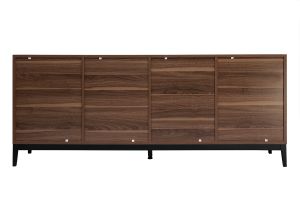 Buffet vintage finition bois foncé noyer et métal noir avec rangements L180 cm SARTO