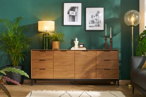 Buffet vintage finition bois foncé noyer et métal noir avec rangements L180 cm SARTO