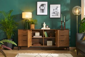 Buffet vintage finition bois foncé noyer et métal noir avec rangements L180 cm SARTO