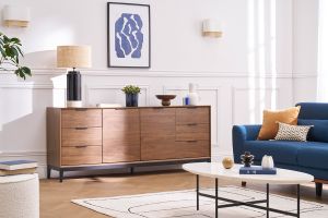 Buffet vintage finition bois foncé noyer et métal noir avec rangements L180 cm SARTO