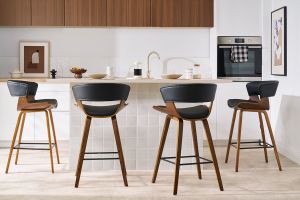 Tabourets de bar design noir et bois foncé H65 cm (lot de 2) SYRAH