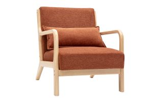 Fauteuil scandinave en tissu effet velours terre brûlée et bois clair massif DERRY