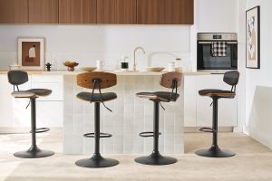 Tabourets de bar design réglables noir et bois foncé (lot de 2) VASCO