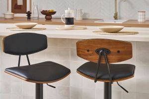 Tabourets de bar design réglables noir et bois foncé (lot de 2) VASCO