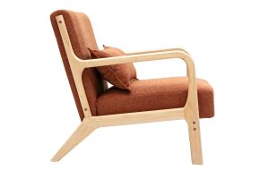 Fauteuil scandinave en tissu effet velours terre brûlée et bois clair massif DERRY