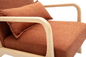 Fauteuil scandinave en tissu effet velours terre brûlée et bois clair massif DERRY