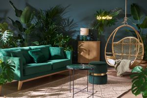 Table basse ronde en céramique vert foncé et métal noir D50 cm KOTTA