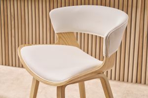 Tabourets de bar design blanc et bois clair H65 cm (lot de 2) SYRAH