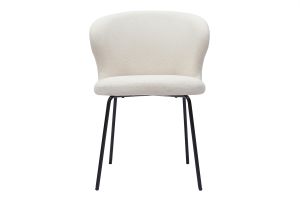 Chaise design blanche en tissu effet laine bouclée et métal noir YDA