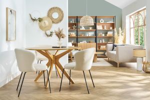 Chaise design blanche en tissu effet laine bouclée et métal noir YDA