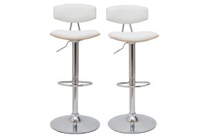 Tabourets de bar design réglables blanc et bois clair (lot de 2) VASCO