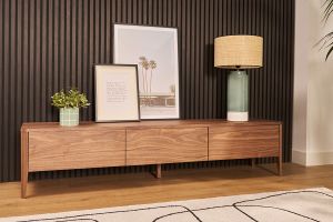 Meuble TV bois foncé noyer 3 tiroirs L180 cm BENJA
