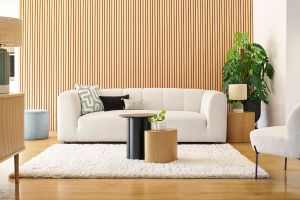 Canapé design en tissu effet velours beige 3-4 places OLIVEIRO