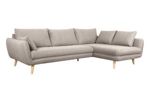 Canapé d'angle droit scandinave 5 places en tissu beige et bois clair CREEP