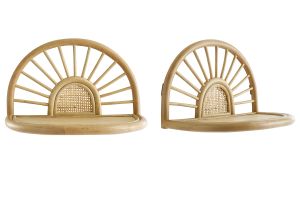 Mensole da parete in rattan naturale e motivo a intreccio L40 cm (set di 2) BOW